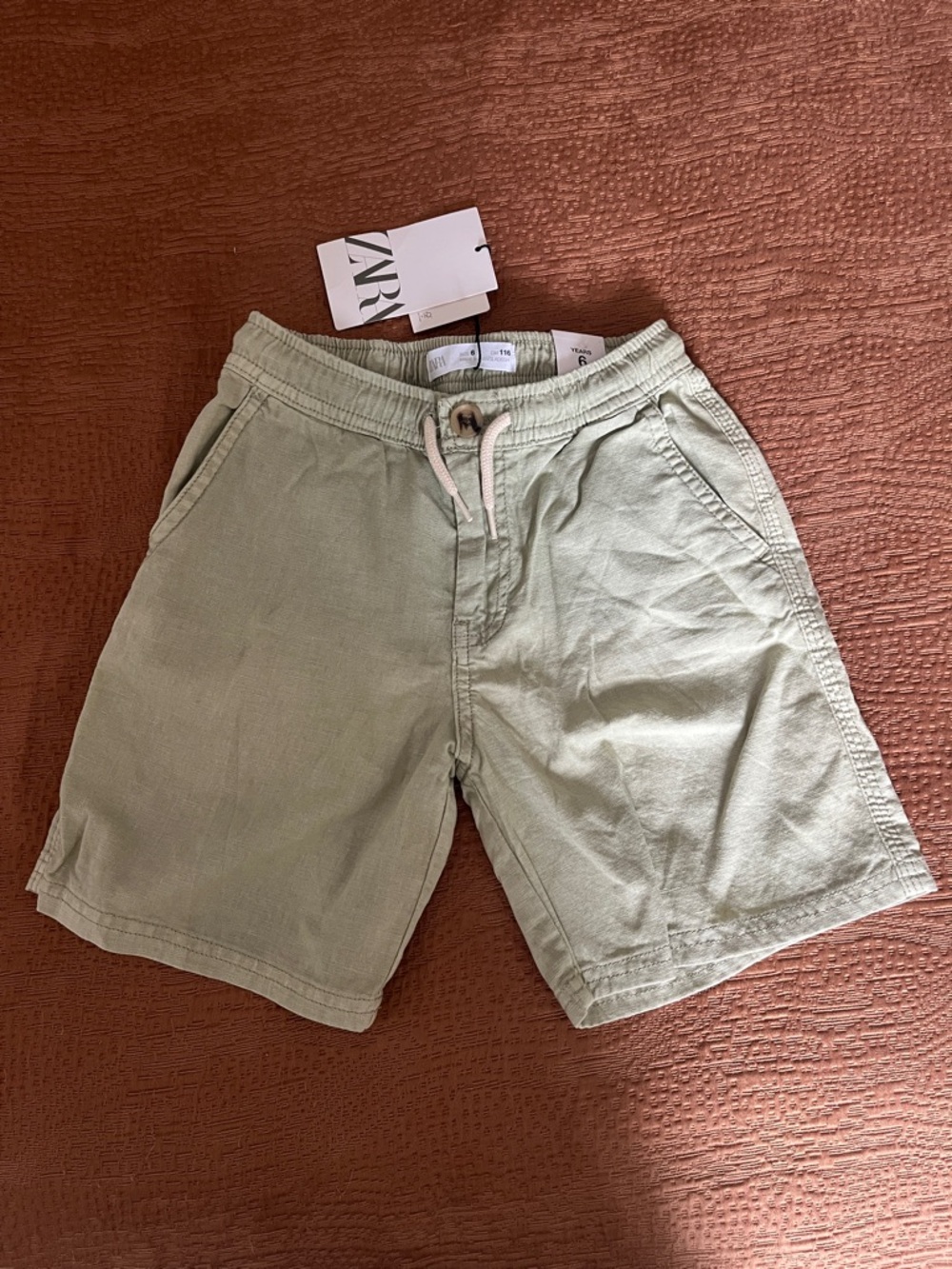 Zara Kids Sage Green Drawstring Linen Shorts